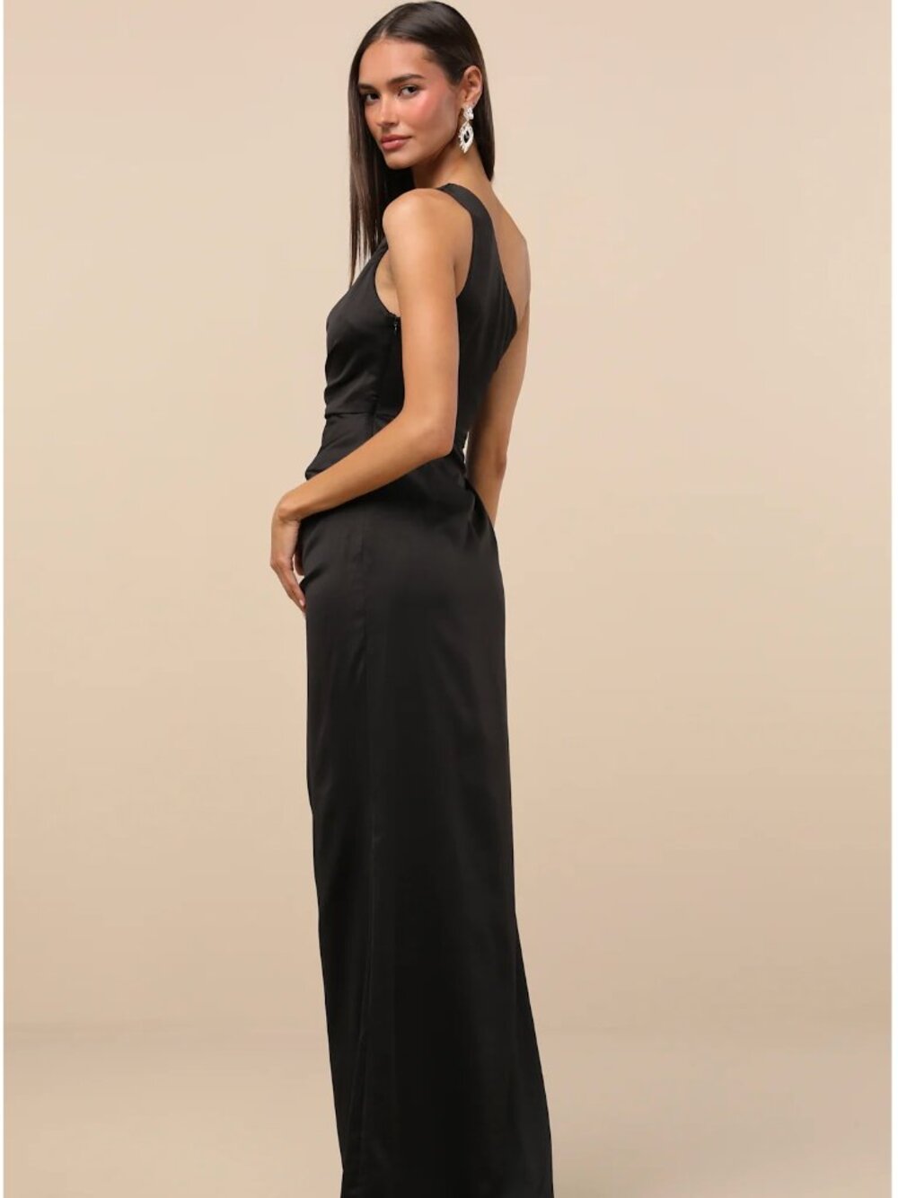 Lulus Dreaming of Elegance Black Satin One-Shoulder Maxi Dress Size Small - Picture 2 of 5